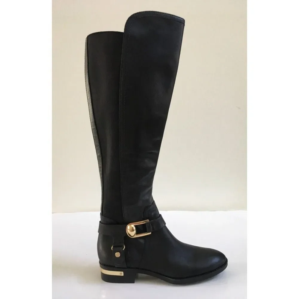 Vince Camuto Pearley Knee High Black Leather Riding Boots Size 6.5M